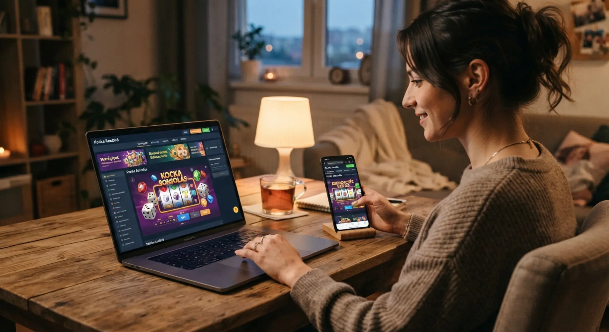 Online dice nyerőgép játék mobilon és laptopon Játékos laptopon és mobilon kockás nyerőgépet néz
