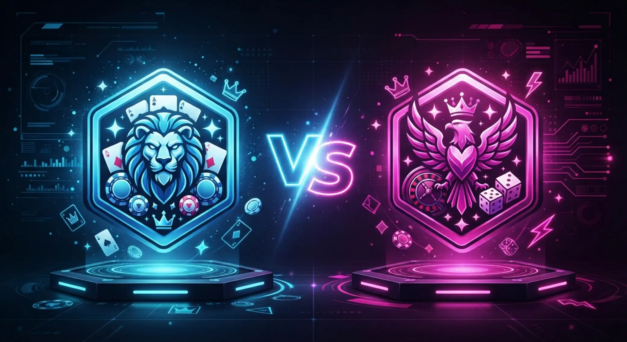 Két online kaszinó összehasonlító grafikája VS jelöléssel
