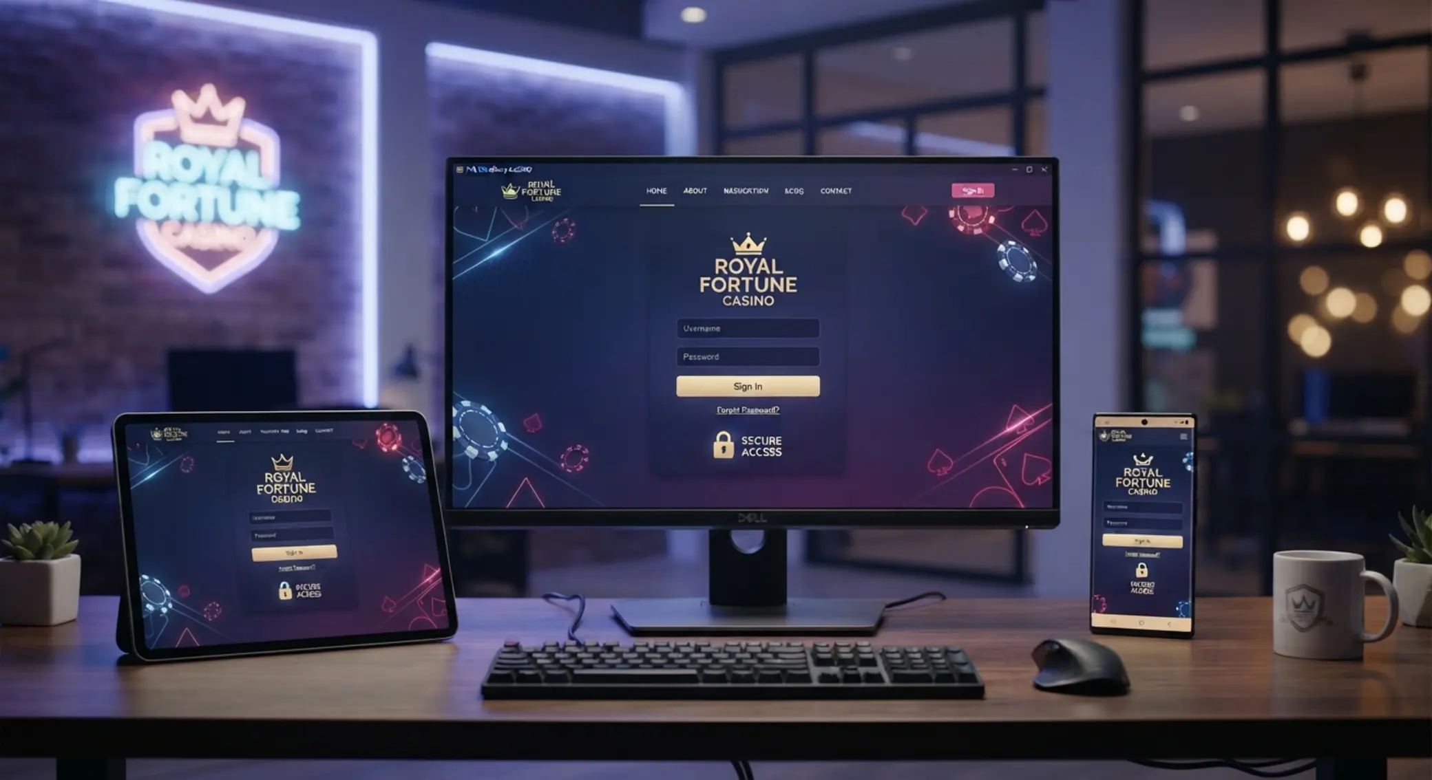 Bejelentkezés különböző eszközökről Kaszinó login felület számítógépen, tableten és mobilon