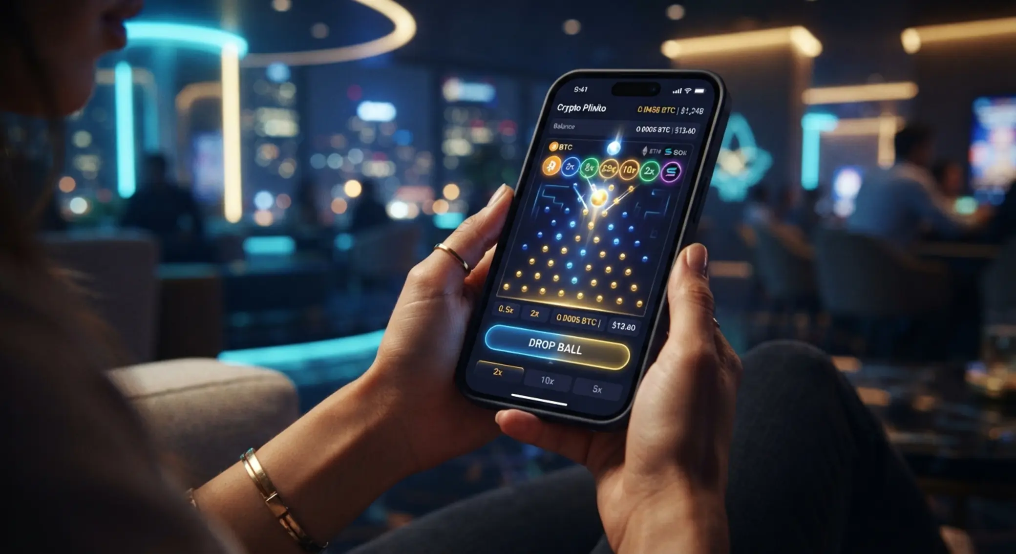 Mobiltelefonon játszott Plinko crypto játék