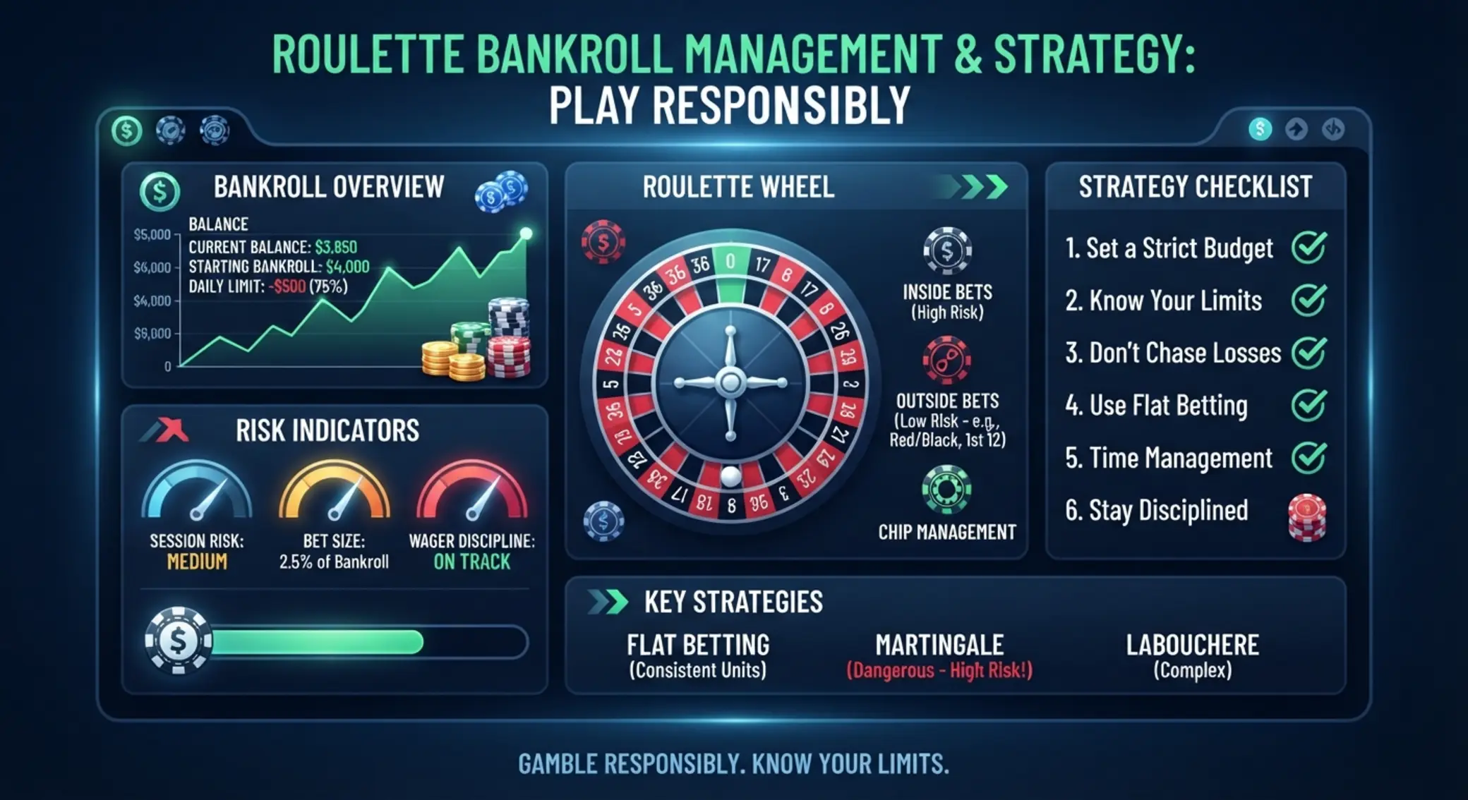 Bankroll-kezelés és rulettstratégia illusztráció