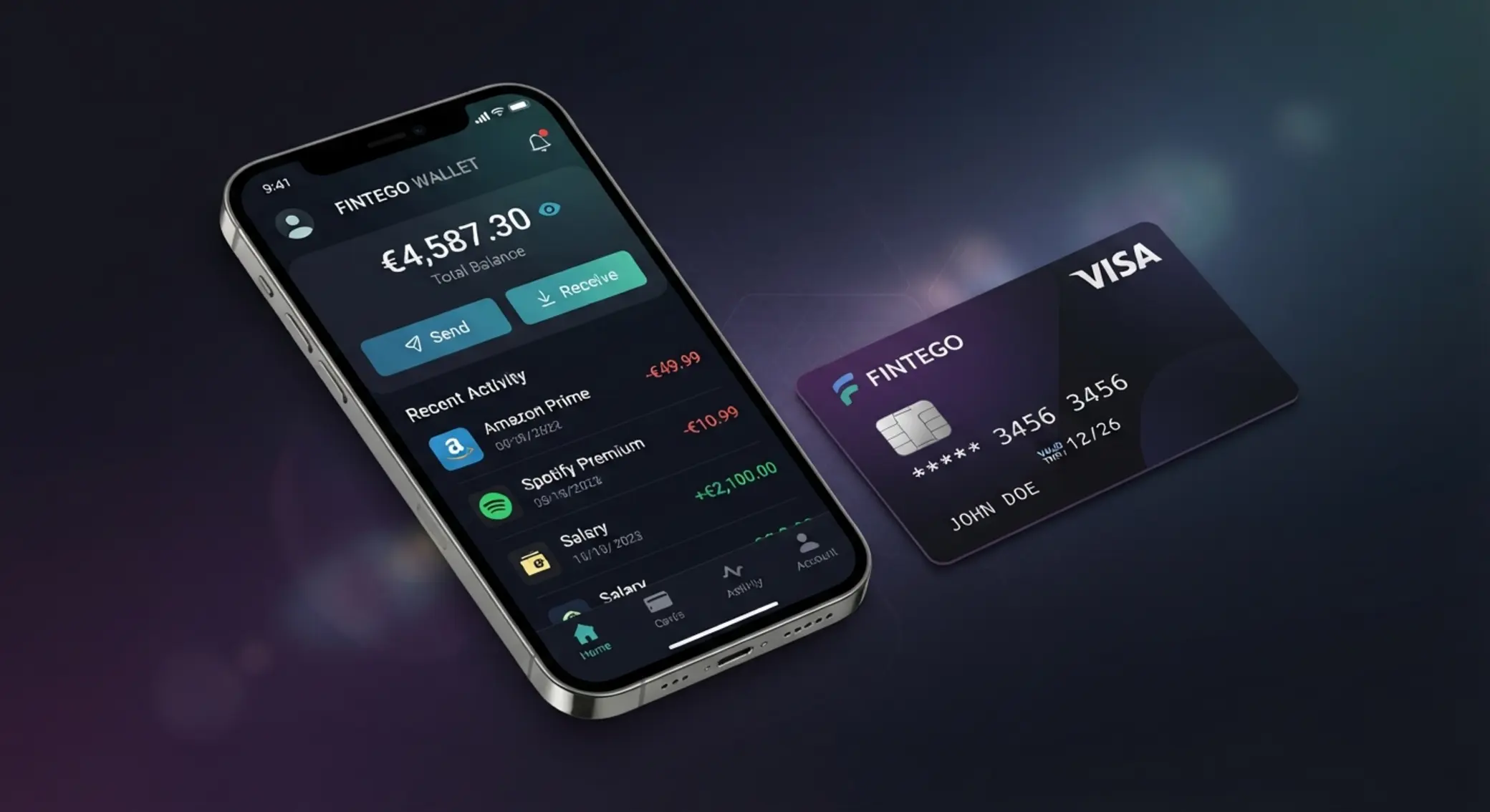 Skrill mobilapp és kártya illusztráció okostelefonnal